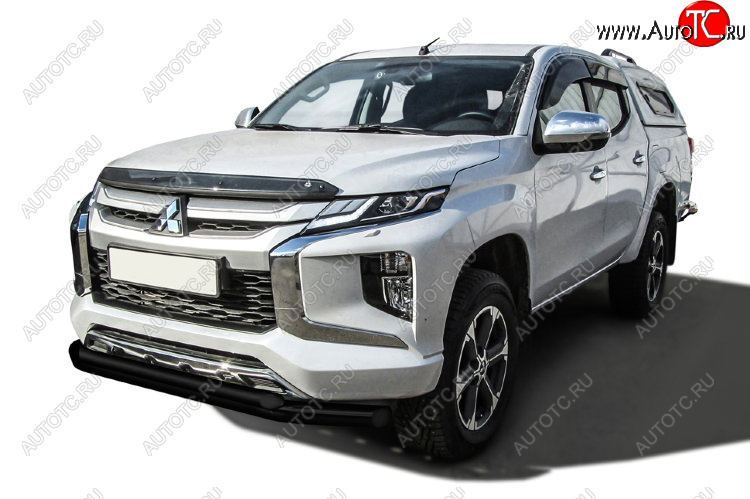 14 949 р. Защита переднего бампера Slitkoff (Ø 76+Ø 57 двойная) Mitsubishi L200 5 KK,KL рестайлинг (2018-2022) (Сталь с полимерным покрытием. Цвет: черный)  с доставкой в г. Вологда