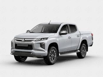Защита переднего бампера (2 трубы Ø63 и 42 мм) SLITKOFF Mitsubishi L200 5 KK,KL рестайлинг (2018-2022) (нержавейка с полимерным покрытием, черный)