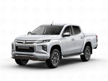 Защита переднего бампера SLITKOFF (Ø57 мм дуга с клыками) Mitsubishi L200 5 KK,KL рестайлинг (2018-2022) (нержавейка с полимерным покрытием, черный)