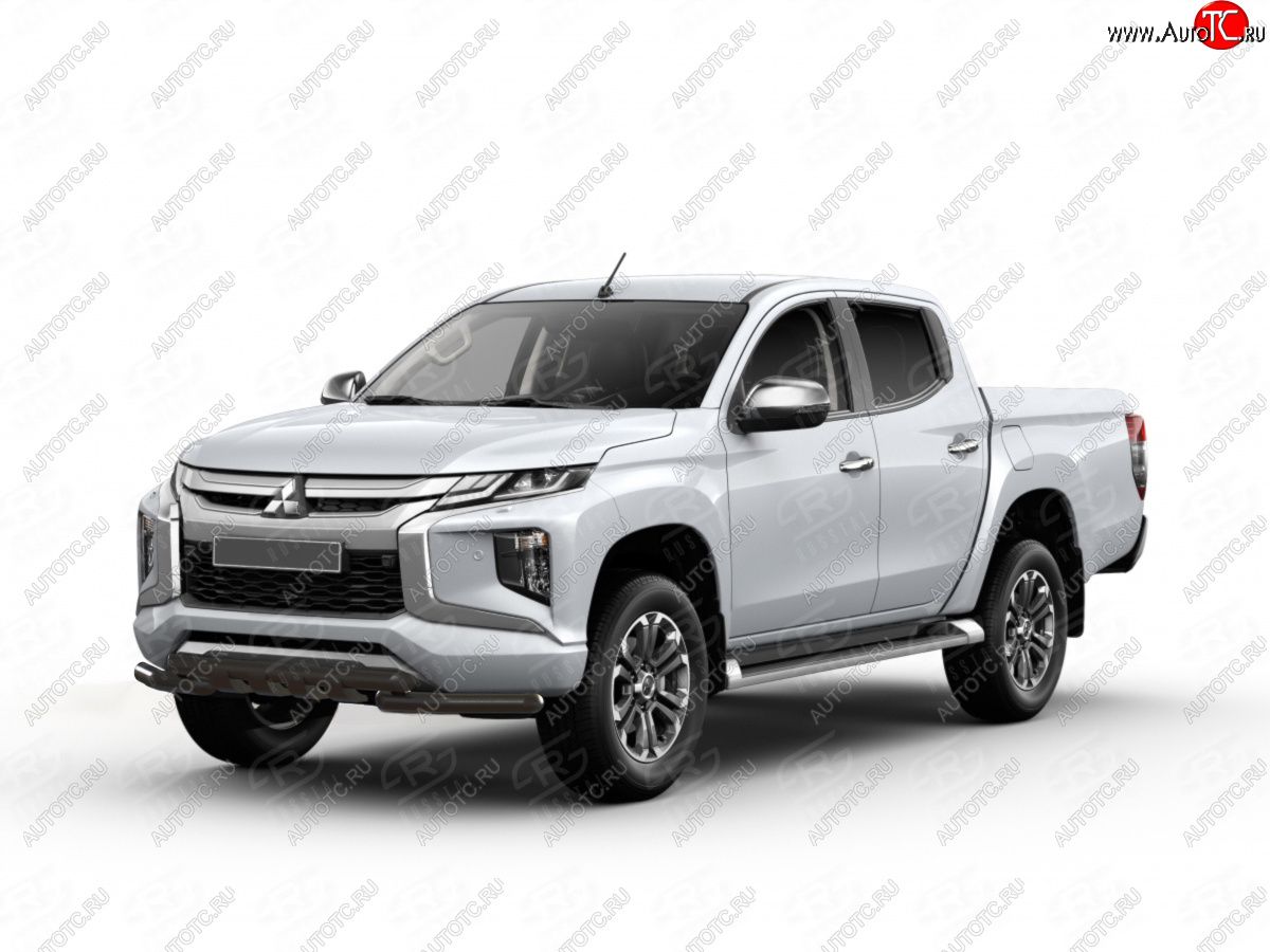 17 649 р. Защита переднего бампера SLITKOFF (Ø57 мм дуга с клыками) Mitsubishi L200 5 KK,KL рестайлинг (2018-2022) (нержавейка с полимерным покрытием, черный)  с доставкой в г. Вологда