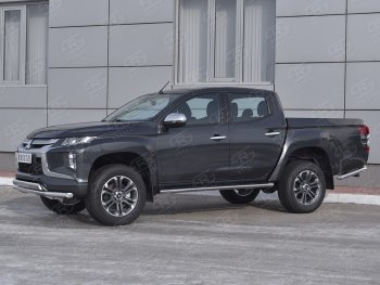 16 549 р. Защита переднего бампера (2 трубы Ø63 и 75х42 мм, нержавейка) Russtal Mitsubishi L200 5 KK,KL рестайлинг (2018-2022)  с доставкой в г. Вологда. Увеличить фотографию 2