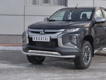 18 599 р. Защита переднего бампера (Ø 63 мм, нержавейка) SLITKOFF Mitsubishi L200 5 KK,KL рестайлинг (2018-2022)  с доставкой в г. Вологда. Увеличить фотографию 2