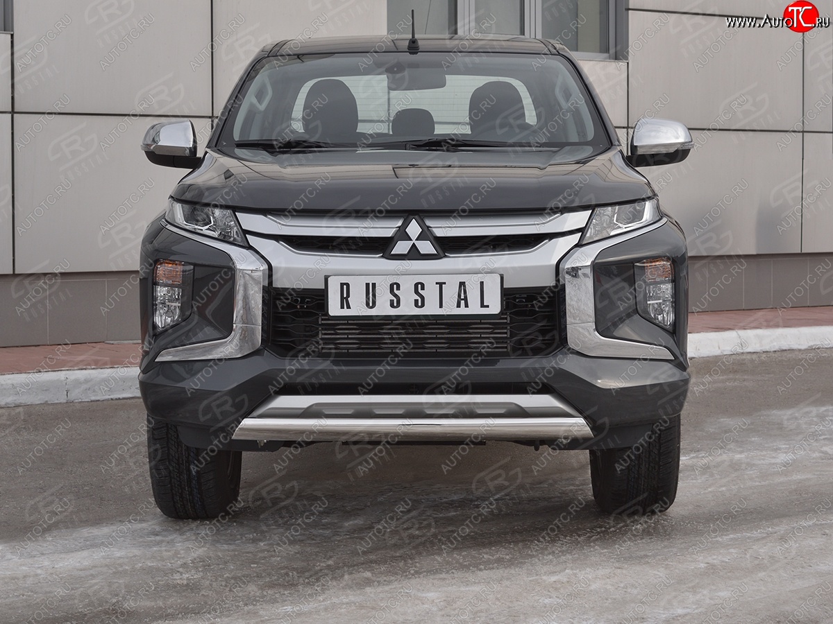 13 699 р. Защита переднего бампера (Ø75x42 мм, нержавейка) Russtal Mitsubishi L200 5 KK,KL рестайлинг (2018-2022)  с доставкой в г. Вологда