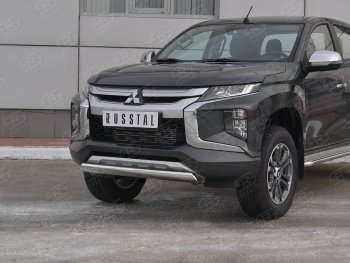 13 699 р. Защита переднего бампера (Ø75x42 мм, нержавейка) Russtal Mitsubishi L200 5 KK,KL рестайлинг (2018-2022)  с доставкой в г. Вологда. Увеличить фотографию 2