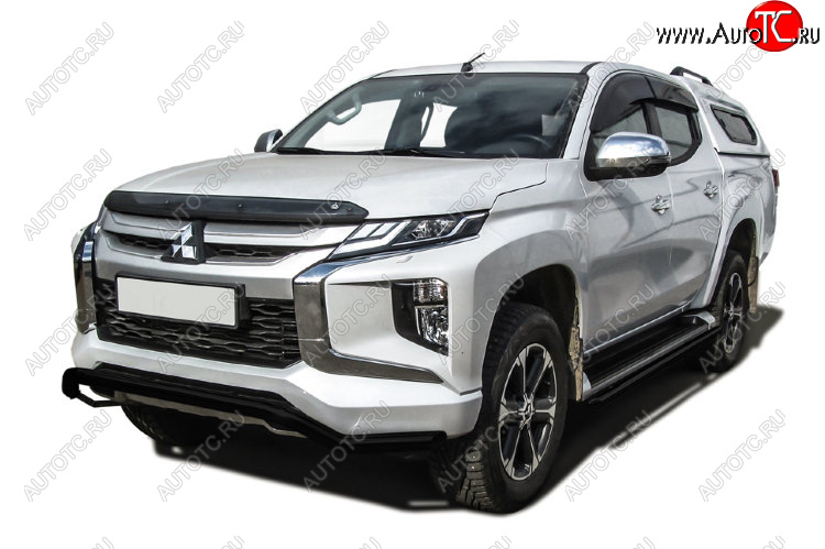 10 999 р. Защита переднего бампера Slitkoff (Ø 57 мм, волна). Mitsubishi L200 5 KK,KL рестайлинг (2018-2022) (Сталь с полимерным покрытием. Цвет: черный)  с доставкой в г. Вологда