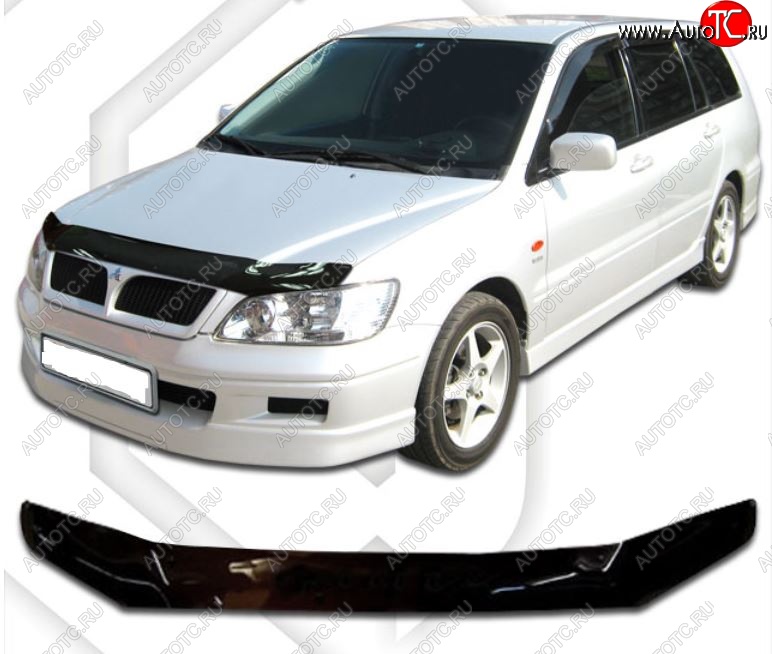 1 899 р. Дефлектор капота CA-Plastic  Mitsubishi Lancer  9 CS (2003-2005) универсал 1-ый рестайлинг (Classic черный, Без надписи)  с доставкой в г. Вологда