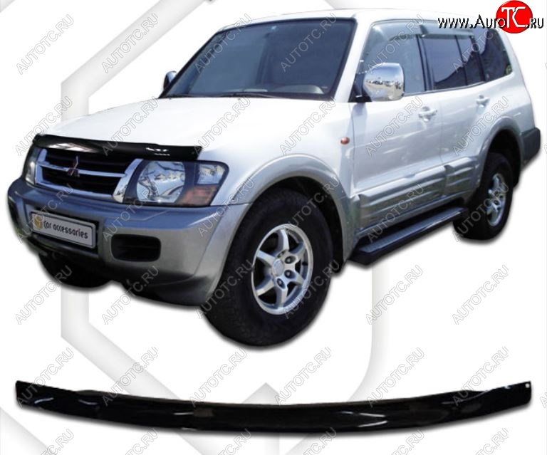2 079 р. Дефлектор капота CA-Plastic Mitsubishi Montero V90 5 дв. дорестайлинг (2006-2011) (Classic черный, Без надписи)  с доставкой в г. Вологда