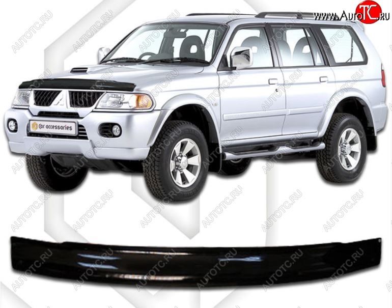 1 999 р. Дефлектор капота CA-Plastic Mitsubishi Montero Sport PA дорестайлинг (1996-2000) (Classic черный, Без надписи)  с доставкой в г. Вологда
