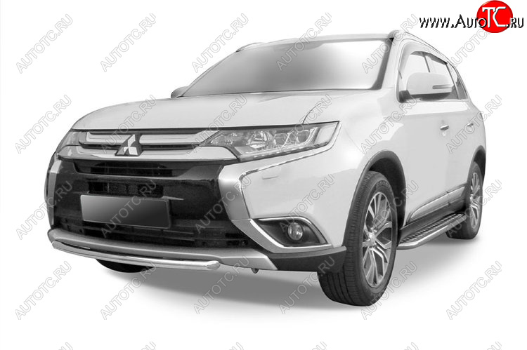 7 599 р. Защита переднего бампера Slitkoff (Ø 57, короткая) Mitsubishi Outlander GF 2-ой рестайлинг (2015-2018) (Цвет: серебристый)  с доставкой в г. Вологда