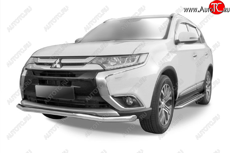 10 599 р. Защита переднего бампера Slitkoff (Ø 57 мм, волна) Mitsubishi Outlander GF 2-ой рестайлинг (2015-2018) (Цвет: серебристый)  с доставкой в г. Вологда