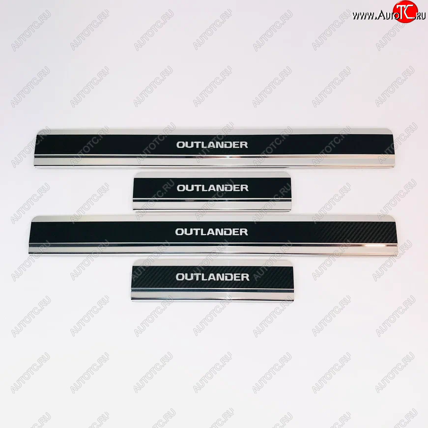 2 499 р. Накладки порожков салона INOX  Mitsubishi Outlander  GF (2014-2022) 1-ый рестайлинг, 2-ой рестайлинг, 3-ий рестайлинг (Нержавеющая сталь + карбон)  с доставкой в г. Вологда