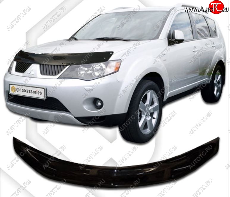 1 999 р. Дефлектор капота CA-Plastic  Mitsubishi Outlander  XL (2005-2009) (CW)  дорестайлинг (Classic черный, Без надписи)  с доставкой в г. Вологда