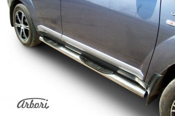 14 579 р. Защита штатных порогов Arbori (с проступью, нержавейка, d76 mm). Mitsubishi Outlander XL (CW)  дорестайлинг (2005-2009)  с доставкой в г. Вологда. Увеличить фотографию 2
