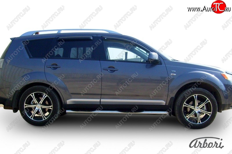 14 579 р. Защита штатных порогов Arbori (с проступью, нержавейка, d76 mm). Mitsubishi Outlander XL (CW)  дорестайлинг (2005-2009)  с доставкой в г. Вологда