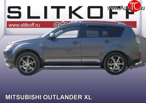 14 999 р. Защита порогов из круглой трубы диаметром 76 мм Slitkoff Mitsubishi Outlander XL (CW)  дорестайлинг (2005-2009) (Нержавейка, Полированная)  с доставкой в г. Вологда