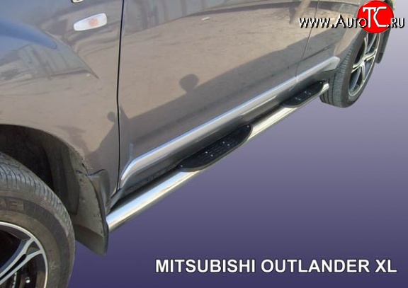 17 699 р. Защита порогов из трубы d76 мм с пластиковыми вставками для ног Slitkoff Mitsubishi Outlander XL (CW)  дорестайлинг (2005-2009) (Нержавейка, Полированная)  с доставкой в г. Вологда