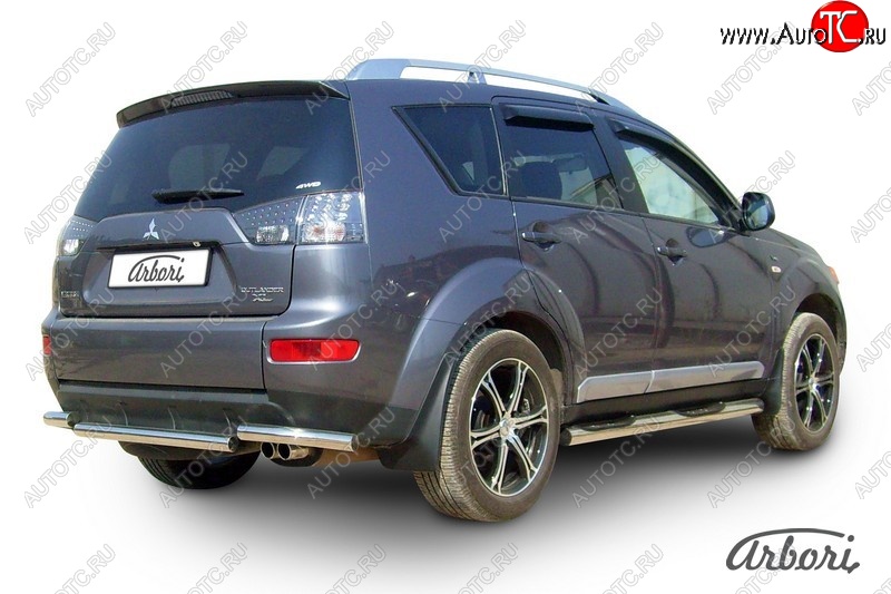 8 999 р. Защита заднего бампера Arbori (короткая, нержавейка, 1 труба d57 mm). Mitsubishi Outlander XL (CW)  дорестайлинг (2005-2009)  с доставкой в г. Вологда