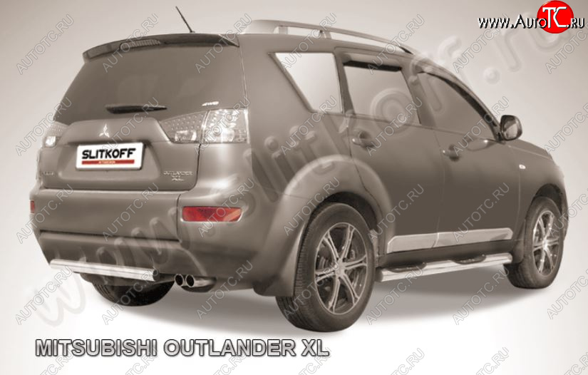 8 999 р. Защита заднего бампера из короткой трубы диаметром 57 мм Slitkoff Mitsubishi Outlander XL (CW)  дорестайлинг (2005-2009) (Нержавейка, Полированная)  с доставкой в г. Вологда