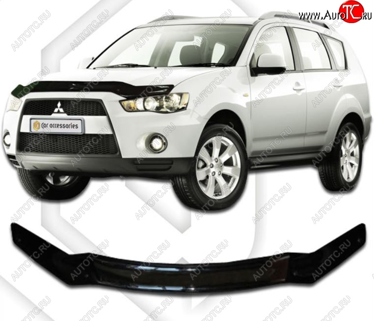 1 999 р. Дефлектор капота CA-Plastic Mitsubishi Outlander XL (CW)  рестайлинг (2010-2013) (серия Classic черный, Без надписи)  с доставкой в г. Вологда