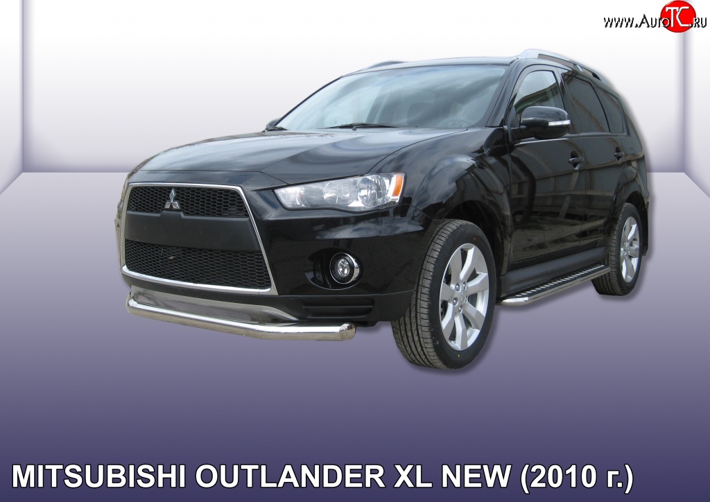 11 749 р. Одинарная защита переднего бампера диаметром 76 мм Slitkoff Mitsubishi Outlander XL (CW)  рестайлинг (2010-2013) (Нержавейка, Полированная)  с доставкой в г. Вологда