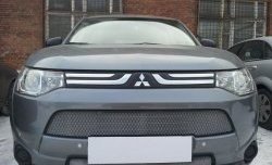 2 599 р. Сетка на бампер (рестайлинг) Russtal (хром) Mitsubishi Outlander GF дорестайлинг (2012-2014)  с доставкой в г. Вологда. Увеличить фотографию 3