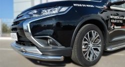 16 899 р. Защита переднего бампера (2 трубыØ63 и 42 мм, нержавейка) SLITKOFF Mitsubishi Outlander GF 2-ой рестайлинг (2015-2018)  с доставкой в г. Вологда. Увеличить фотографию 2