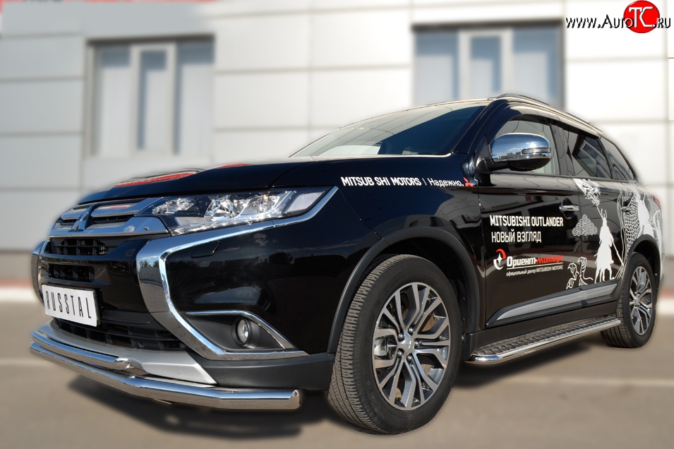16 899 р. Защита переднего бампера (2 трубыØ63 и 42 мм, нержавейка) SLITKOFF Mitsubishi Outlander GF 2-ой рестайлинг (2015-2018)  с доставкой в г. Вологда