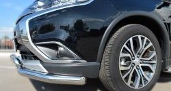 13 399 р. Защита переднего бампера (2 трубыØ75х42 и 63 мм, нержавейка) Russtal Mitsubishi Outlander GF 2-ой рестайлинг (2015-2018)  с доставкой в г. Вологда. Увеличить фотографию 2