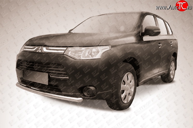 10 899 р. Защита переднего бампера из короткой трубы диаметром 57 мм Slitkoff Mitsubishi Outlander GF дорестайлинг (2012-2014) (Нержавейка, Полированная)  с доставкой в г. Вологда
