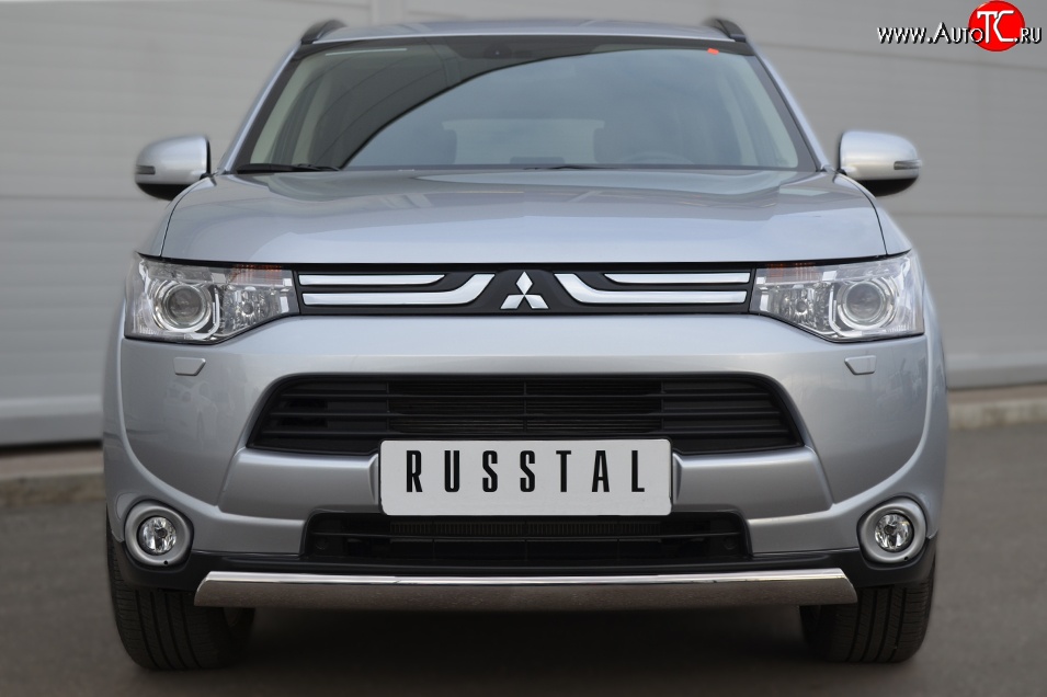 10 849 р. Защита переднего бампера (Ø75х42 мм, нержавейка) Russtal Mitsubishi Outlander GF дорестайлинг (2012-2014)  с доставкой в г. Вологда