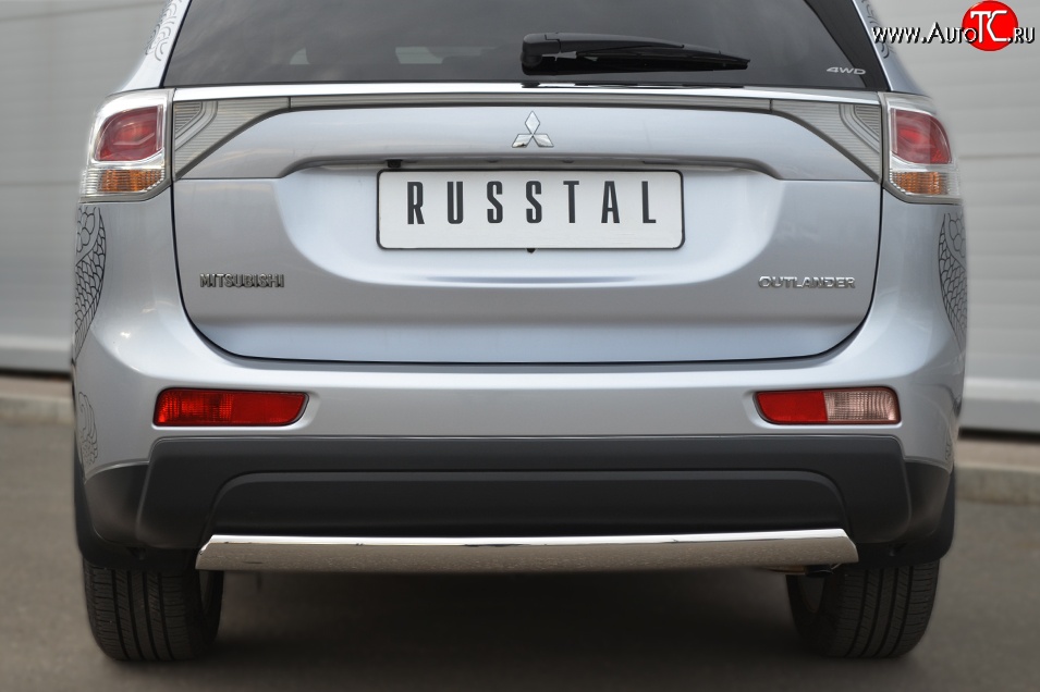 11 599 р. Защита заднего бампера (Ø75x42 мм, нержавейка) Russtal Mitsubishi Outlander GF дорестайлинг (2012-2014)  с доставкой в г. Вологда