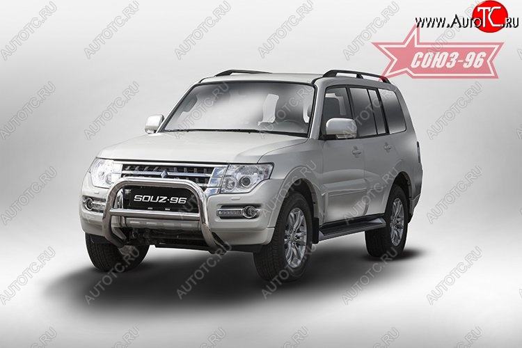13 229 р. Защита переднего бампера Souz-96 (d76/60) Mitsubishi Pajero 4 V90 2-ой рестайлинг (2014-2020)  с доставкой в г. Вологда