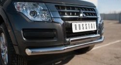 17 799 р. Защита переднего бампера (2 трубы Ø76 и 75х42 мм, нержавейка) Russtal Mitsubishi Pajero 4 V90 2-ой рестайлинг (2014-2020)  с доставкой в г. Вологда. Увеличить фотографию 2