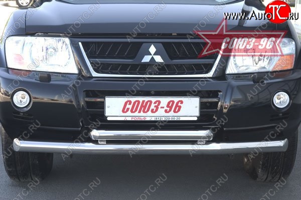 16 514 р. Защита переднего бампера двойная Souz-96 (d76/60) Mitsubishi Pajero 3 V70 дорестайлинг (1999-2003)  с доставкой в г. Вологда