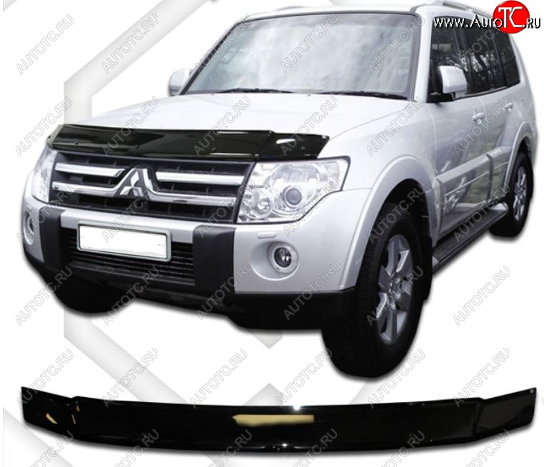 1 999 р. Дефлектор капота CA-Plastic Mitsubishi Pajero 4 V90 дорестайлинг (2006-2011) (серия Classic черный, Без надписи)  с доставкой в г. Вологда