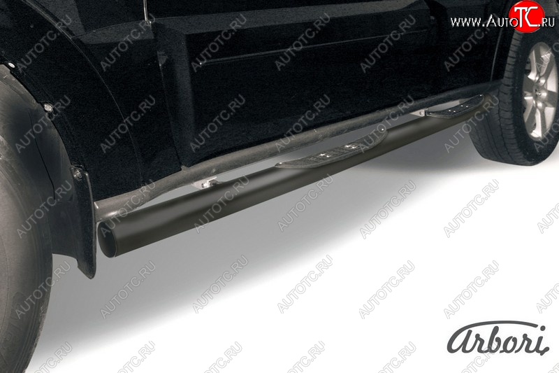 9 989 р. Защита штатных порогов Arbori (с проступью, черная, d76 mm). Mitsubishi Pajero 4 V90 дорестайлинг (2006-2011)  с доставкой в г. Вологда