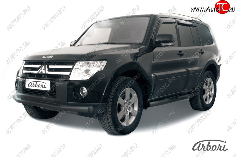 7 019 р. Защита переднего бампера Arbori (черная, 1 труба d76 mm). Mitsubishi Pajero 4 V80 дорестайлинг (2006-2011)  с доставкой в г. Вологда