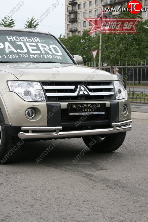 17 999 р. Защита переднего бампера двойная Souz-96 (d76/42) Mitsubishi Pajero 4 V80 дорестайлинг (2006-2011)  с доставкой в г. Вологда