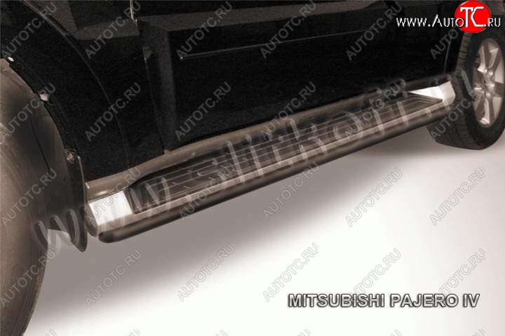 7 649 р. Защита штатного порога d42 Slitkoff Mitsubishi Pajero 4 V90 дорестайлинг (2006-2011) (Цвет: серебристый)  с доставкой в г. Вологда