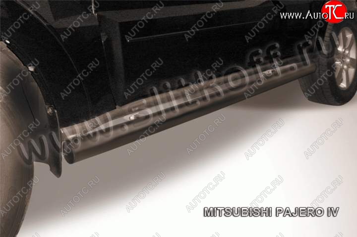 10 599 р. Защита порогов Slitkoff Mitsubishi Pajero 4 V90 дорестайлинг (2006-2011) (Цвет: серебристый)  с доставкой в г. Вологда