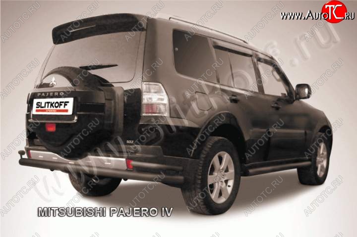 11 299 р. Защита задняя Slitkoff (d76/42) Mitsubishi Pajero 4 V90 дорестайлинг (2006-2011) (Цвет: серебристый)  с доставкой в г. Вологда