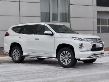 23 999 р. Защита переднего бампера (2 трубы Ø76 и 42 мм, нержавейка) SLITKOFF Mitsubishi Pajero Sport QF рестайлинг (2019-2022)  с доставкой в г. Вологда. Увеличить фотографию 3