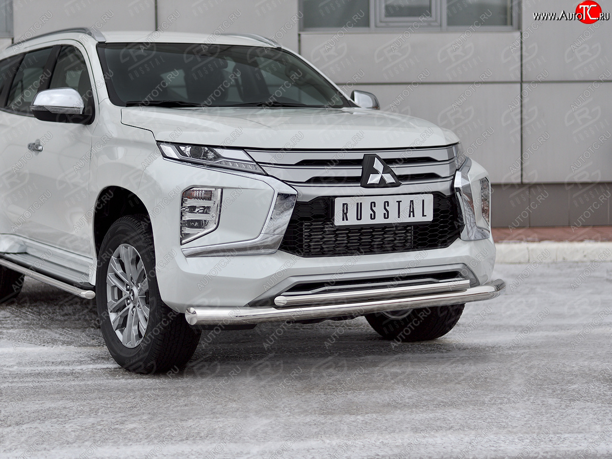 23 999 р. Защита переднего бампера (2 трубы Ø76 и 42 мм, нержавейка) SLITKOFF Mitsubishi Pajero Sport QF рестайлинг (2019-2022)  с доставкой в г. Вологда