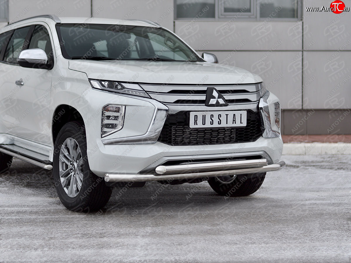 22 699 р. Защита переднего бампера (2 трубы Ø63 и 42 мм, нержавейка) SLITKOFF Mitsubishi Pajero Sport QF рестайлинг (2019-2022)  с доставкой в г. Вологда