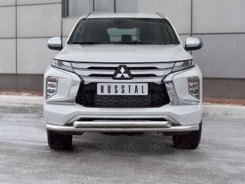 22 699 р. Защита переднего бампера (2 трубы Ø63 и 42 мм, нержавейка) SLITKOFF Mitsubishi Pajero Sport QF рестайлинг (2019-2022)  с доставкой в г. Вологда. Увеличить фотографию 2
