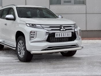 18 999 р. Защита переднего бампера (Ø76 мм, нержавейка) SLITKOFF Mitsubishi Pajero Sport QF рестайлинг (2019-2022)  с доставкой в г. Вологда. Увеличить фотографию 2