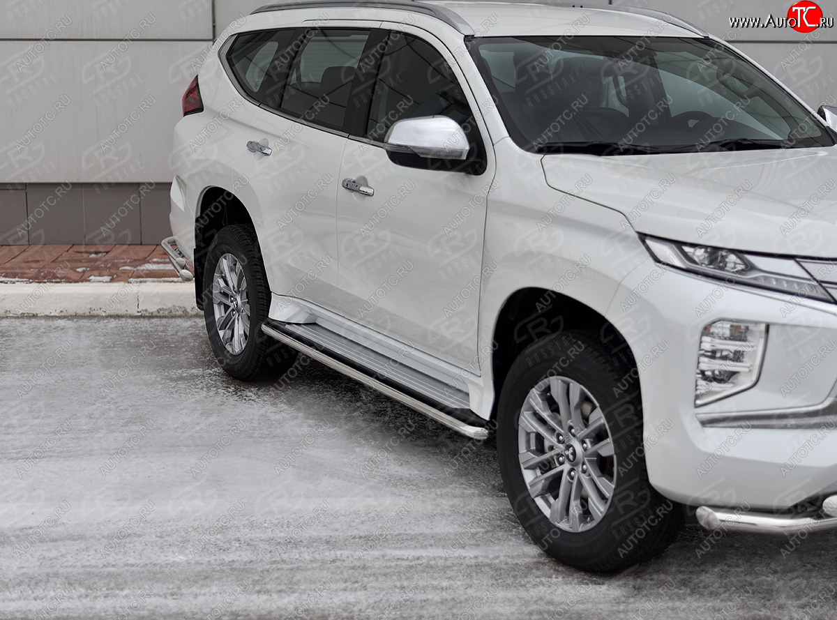 16 999 р. Защита порогов на SLITKOFF (Ø42 мм) Mitsubishi Pajero Sport QF рестайлинг (2019-2022) (полированная нержавейка)  с доставкой в г. Вологда