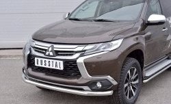 16 849 р. Защита переднего бампера (Ø63 мм, нержавейка) SLITKOFF Mitsubishi Pajero Sport QE дорестайлинг (2015-2021)  с доставкой в г. Вологда. Увеличить фотографию 3