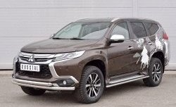 18 449 р. Защита переднего бампера (2 трубыØ63 мм, нержавейка) SLITKOFF Mitsubishi Pajero Sport QE дорестайлинг (2015-2021)  с доставкой в г. Вологда. Увеличить фотографию 2