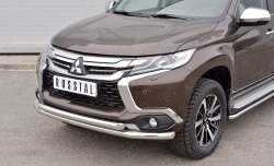 18 449 р. Защита переднего бампера (2 трубыØ63 мм, нержавейка) SLITKOFF Mitsubishi Pajero Sport QE дорестайлинг (2015-2021)  с доставкой в г. Вологда. Увеличить фотографию 3